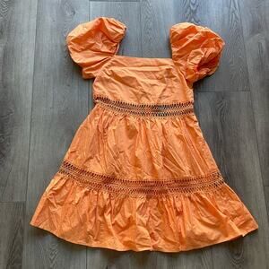 elliatt rya orange crochet detail puff sleeve mini summer sun dress size small